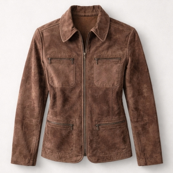 I.E. Relaxed Jackets & Blazers - i.e. relaxed Suede 100% Leather Suede Jacket Brown Women Size Large